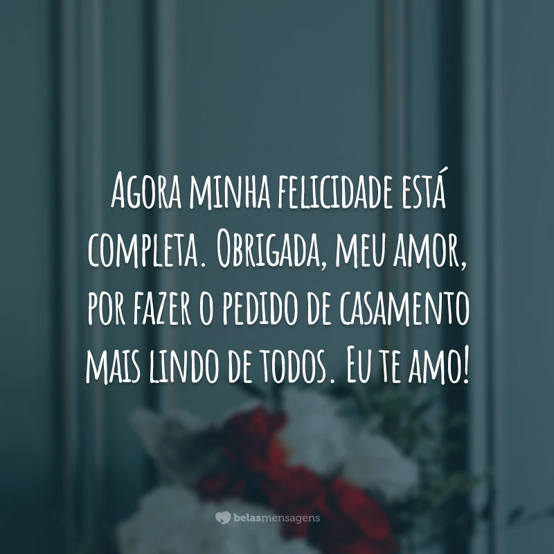 Agora minha felicidade está completa. Obrigada, meu amor, por fazer o pedido de casamento mais lindo de todos. Eu te amo!