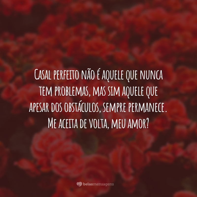 Casal perfeito não é aquele que nunca tem problemas, mas sim aquele que apesar dos obstáculos, sempre permanece. Me aceita de volta, meu amor?