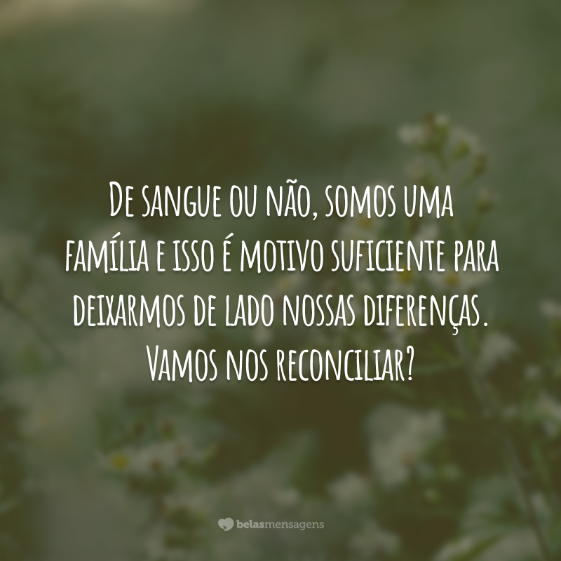 De sangue ou não, somos uma família e isso é motivo suficiente para deixarmos de lado nossas diferenças. Vamos nos reconciliar?