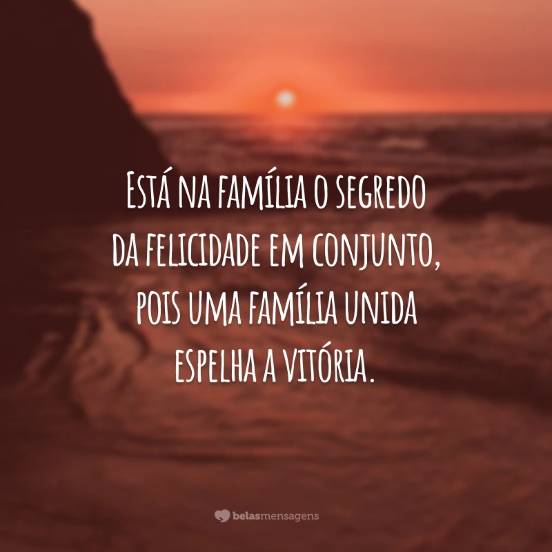 Está na família o segredo da felicidade em conjunto, pois uma família unida espelha a vitória.