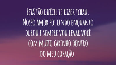 Está tão difícil te dizer tchau. Nosso amor foi lindo enquanto durou e sempre vou levar você com muito carinho dentro do meu coração.