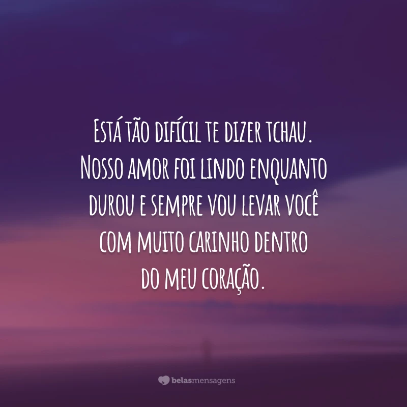 Está tão difícil te dizer tchau. Nosso amor foi lindo enquanto durou e sempre vou levar você com muito carinho dentro do meu coração.