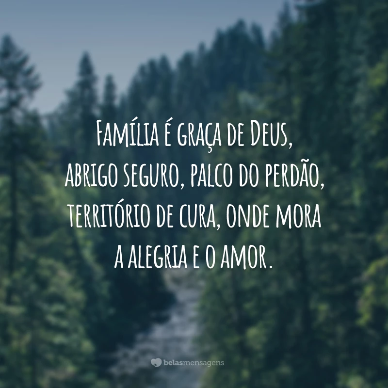 Família é graça de Deus, abrigo seguro, palco do perdão, território de cura, onde mora a alegria e o amor.