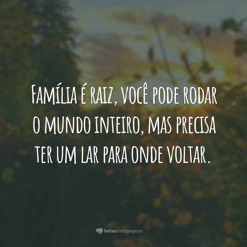 Família é raiz, você pode rodar o mundo inteiro, mas precisa ter um lar para onde voltar.