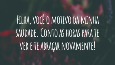 Filha, você o motivo da minha saudade. Conto as horas para te ver e te abraçar novamente!