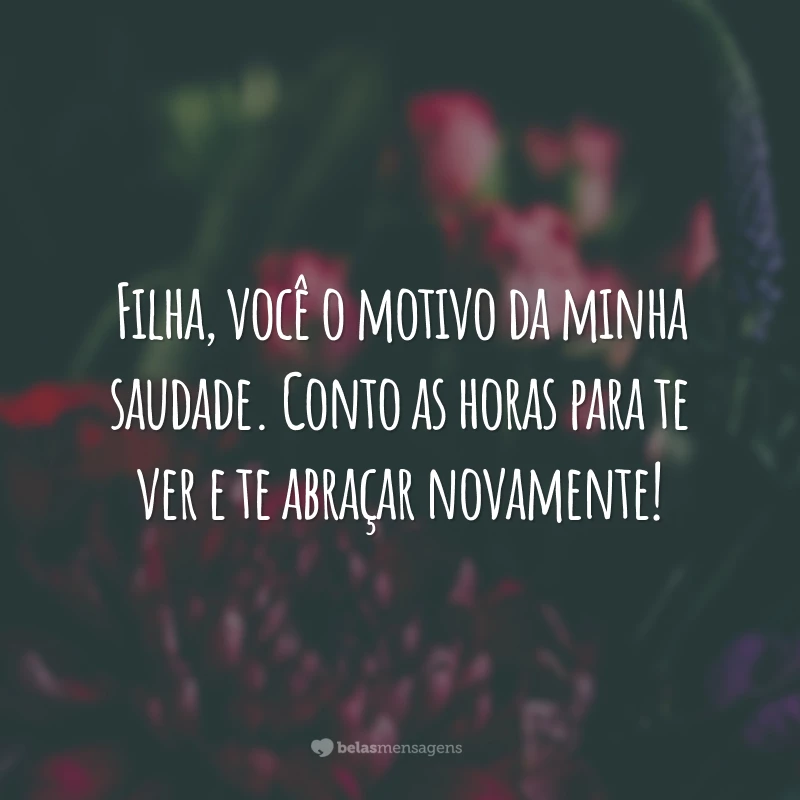 Filha, você o motivo da minha saudade. Conto as horas para te ver e te abraçar novamente!