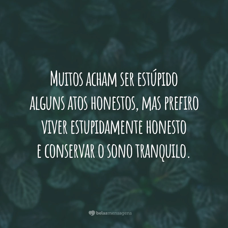 Muitos acham ser estúpido alguns atos honestos, mas prefiro viver estupidamente honesto e conservar o sono tranquilo.