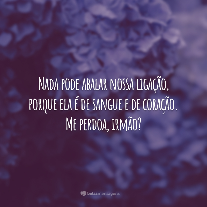 Nada pode abalar nossa ligação, porque ela é de sangue e de coração. Me perdoa, irmão?