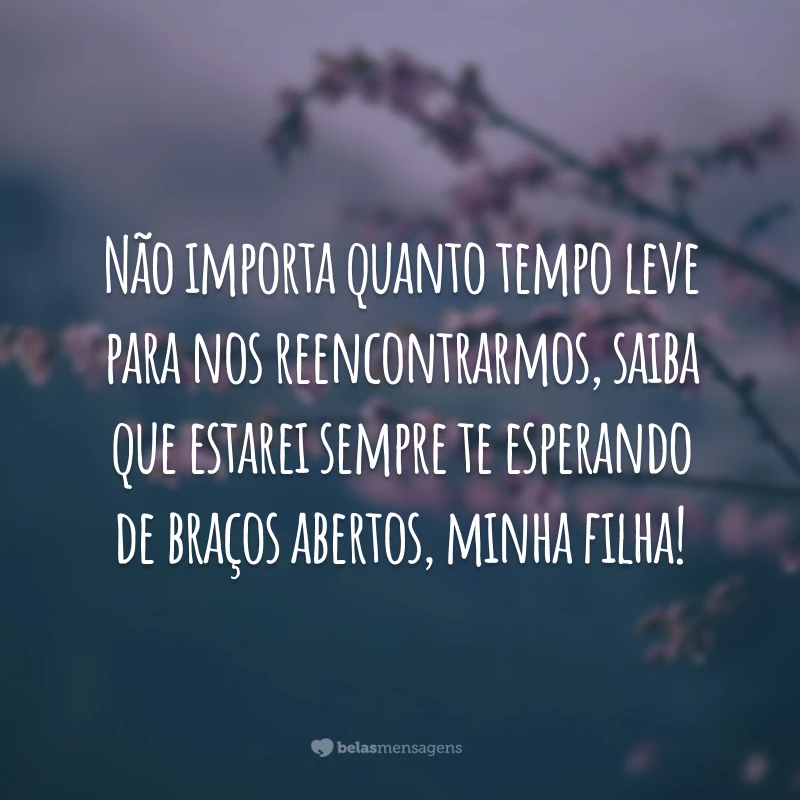 Não importa quanto tempo leve para nos reencontrarmos, saiba que estarei sempre te esperando de braços abertos, minha filha!