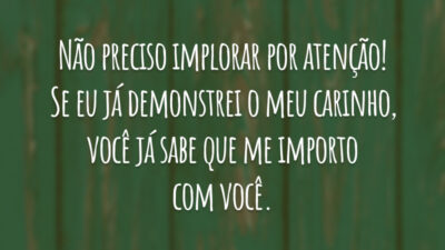 Não preciso implorar por atenção! Se eu já demonstrei o meu carinho, você já sabe que me importo com você.