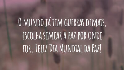 O mundo já tem guerras demais, escolha semear a paz por onde for. Feliz Dia Mundial da Paz!