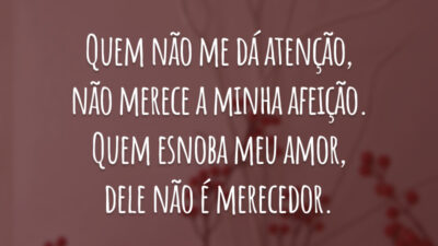 Quem não me dá atenção, não merece a minha afeição. Quem esnoba meu amor, dele não é merecedor.