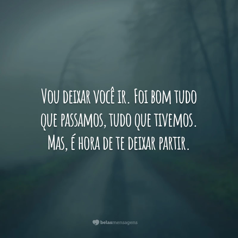 Vou deixar você ir. Foi bom tudo que passamos, tudo que tivemos. Mas, é hora de te deixar partir.