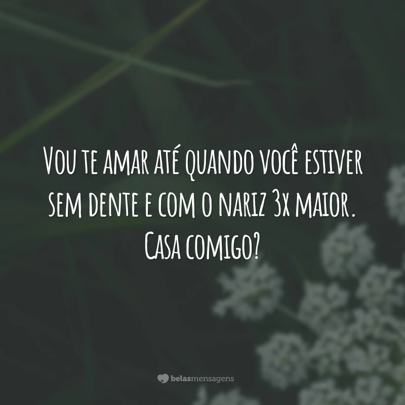 Vou te amar até quando você estiver sem dente e com o nariz 3x maior. Casa comigo?