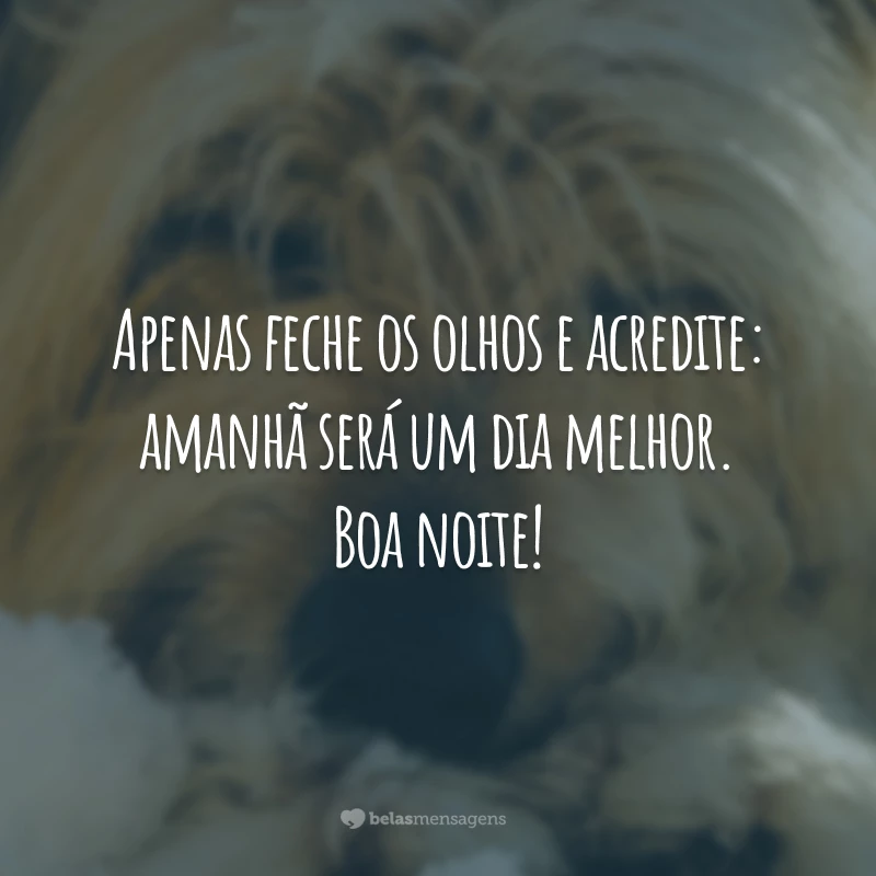 Apenas feche os olhos e acredite: amanhã será um dia melhor. Boa noite!