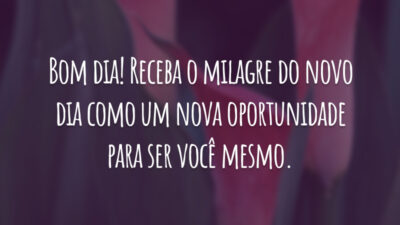 Bom dia! Receba o milagre do novo dia como um nova oportunidade para ser você mesmo.