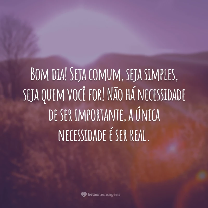 Bom dia! Seja comum, seja simples, seja quem você for! Não há necessidade de ser importante, a única necessidade é ser real.