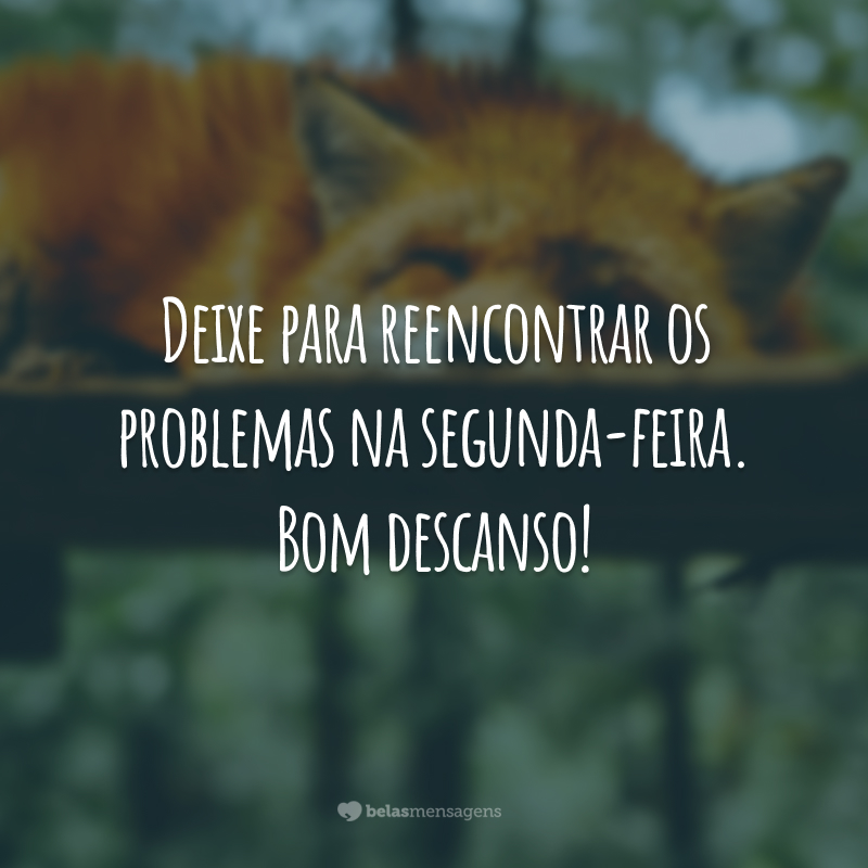 Deixe para reencontrar os problemas na segunda-feira. Bom descanso!