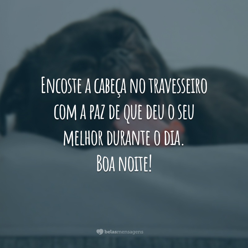 Encoste a cabeça no travesseiro com a paz de que deu o seu melhor durante o dia. Boa noite!