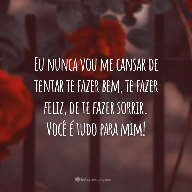 Eu nunca vou me cansar de tentar te fazer bem, te fazer feliz, de te fazer sorrir. Você é tudo para mim!