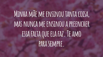 Minha mãe me ensinou tanta coisa, mas nunca me ensinou a preencher essa falta que ela faz. Te amo para sempre.