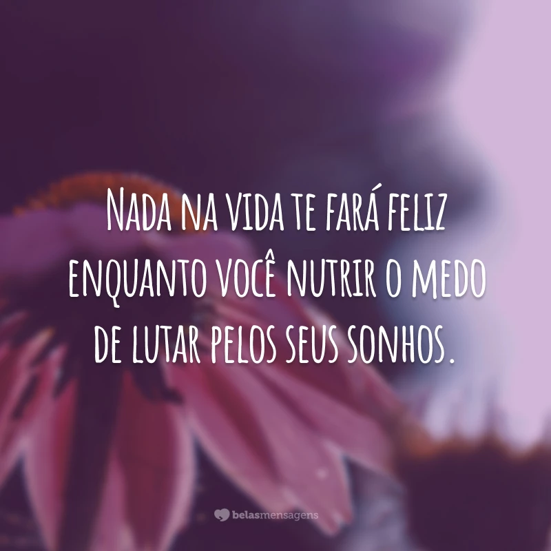 Nada na vida te fará feliz enquanto você nutrir o medo de lutar pelos seus sonhos.