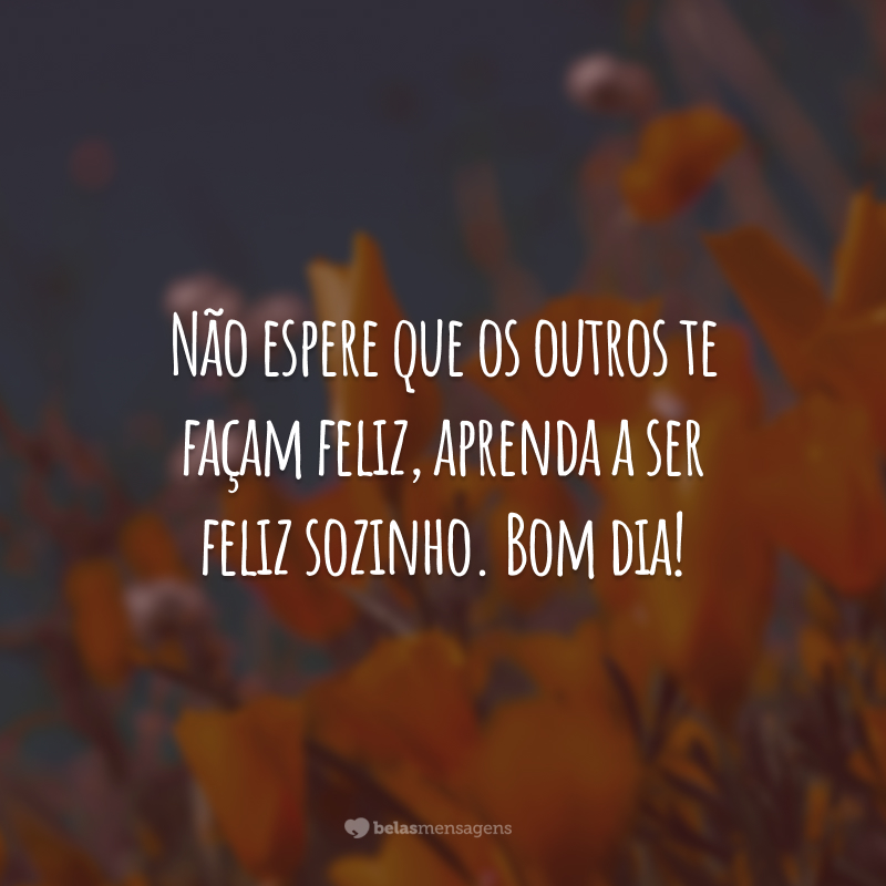 Não espere que os outros te façam feliz, aprenda a ser feliz sozinho. Bom dia!