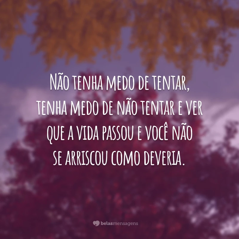 Não tenha medo de tentar, tenha medo de não tentar e ver que a vida passou e você não se arriscou como deveria.