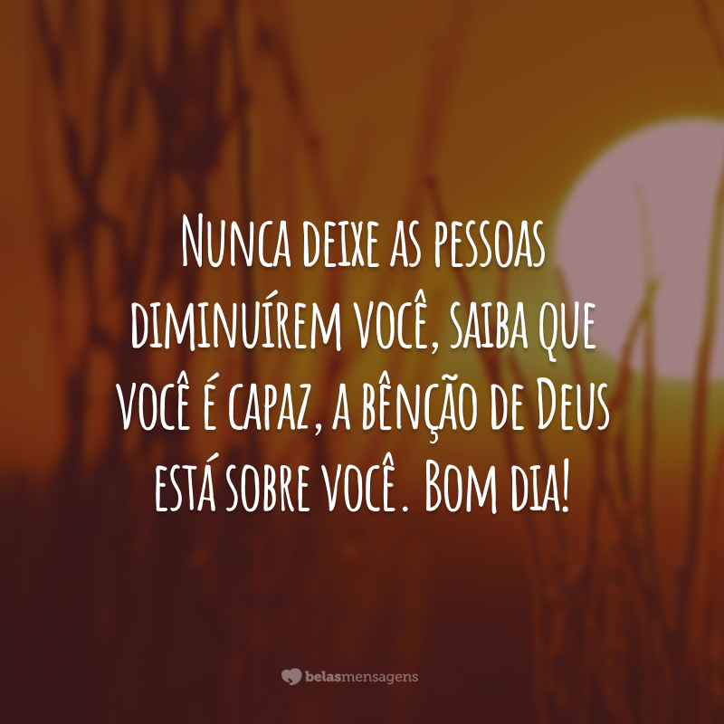 Nunca deixe as pessoas diminuírem você, saiba que você é capaz, a bênção de Deus está sobre você. Bom dia!