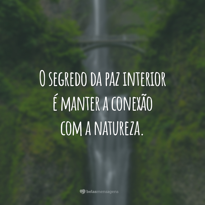 O segredo da paz interior é manter a conexão com a natureza.