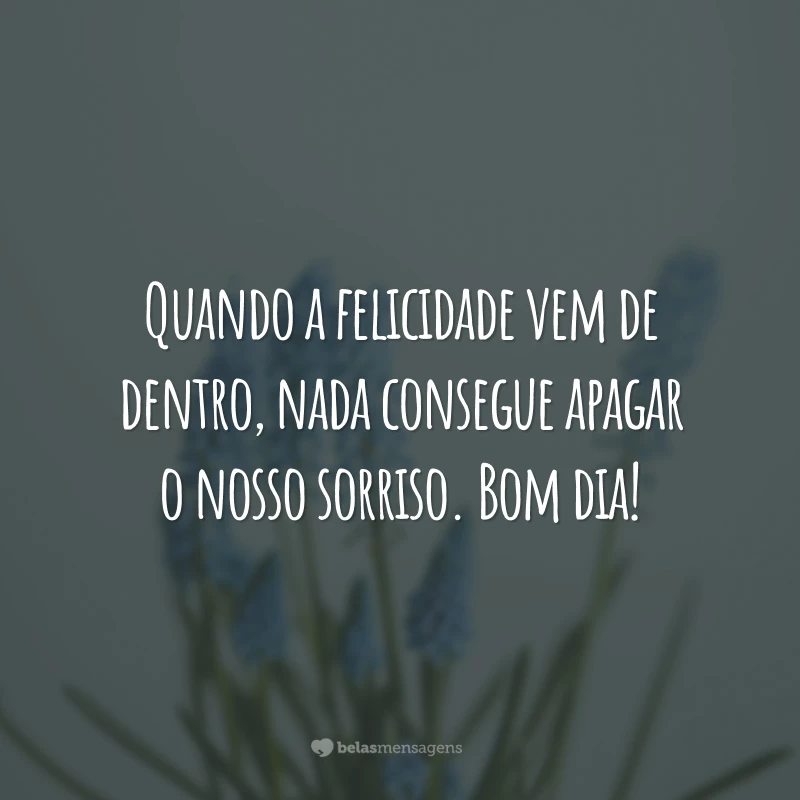 Quando a felicidade vem de dentro, nada consegue apagar o nosso sorriso. Bom dia!