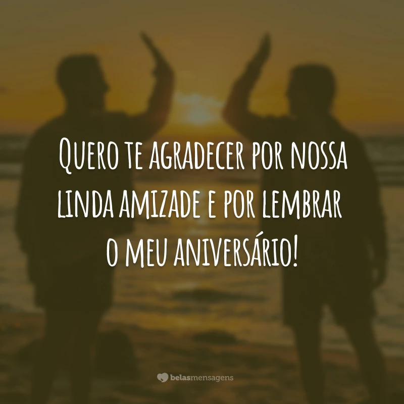 Quero te agradecer por nossa linda amizade e por lembrar do meu aniversário!