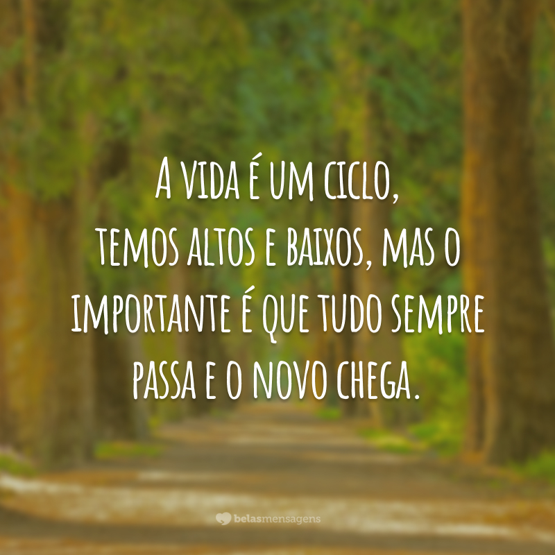 A vida é um ciclo, temos altos e baixos, mas o importante é que tudo sempre passa e o novo chega.