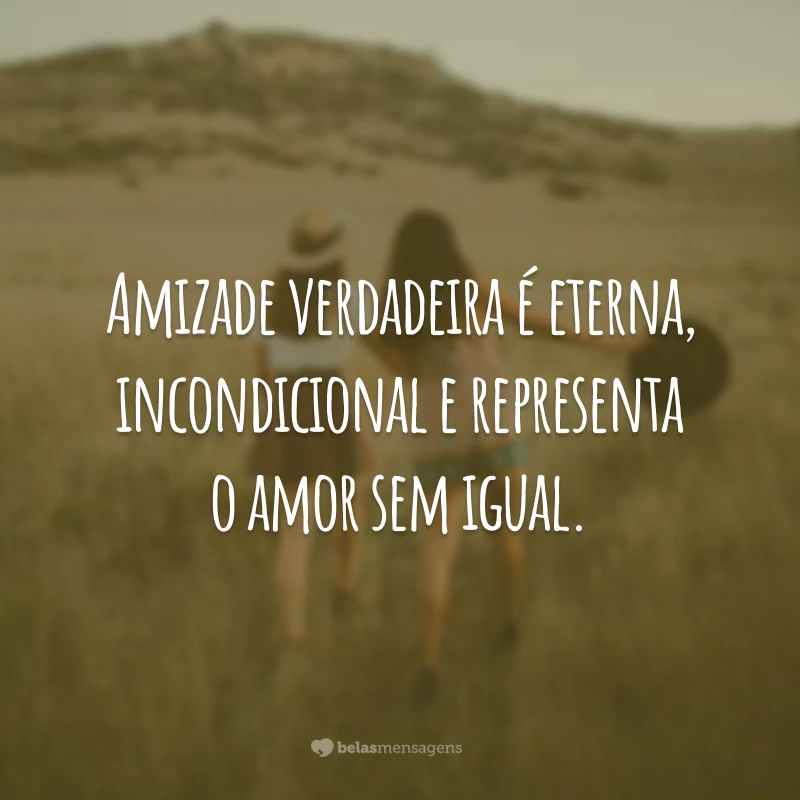 Amizade verdadeira é eterna, incondicional e representa o amor sem igual.