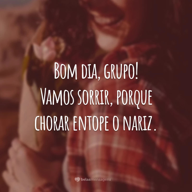 Bom dia, grupo! Vamos sorrir, porque chorar entope o nariz.