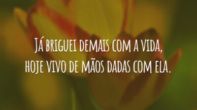 Já briguei demais com a vida, hoje vivo de mãos dadas com ela.