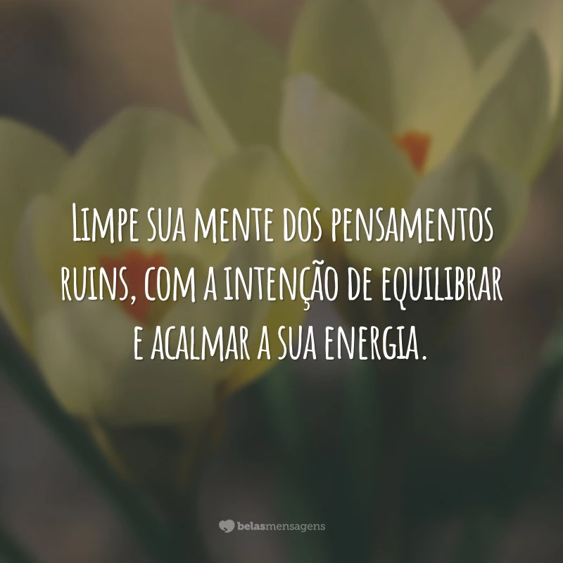 Limpe sua mente dos pensamentos ruins, com a intenção de equilibrar e acalmar a sua energia.