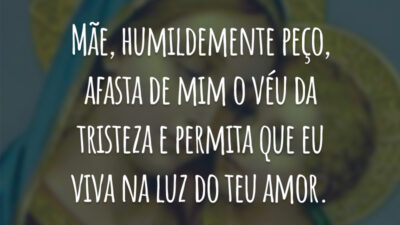 Mãe, humildemente peço, afasta de mim o véu da tristeza e permita que eu viva na luz do teu amor.