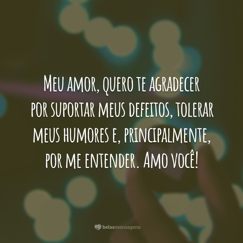 Meu amor, quero te agradecer por suportar meus defeitos, tolerar meus humores e, principalmente, por me entender. Amo você!