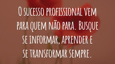 O sucesso profissional vem para quem não para. Busque se informar, aprender e se transformar sempre.