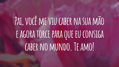 Pai, você me viu caber na sua mão e agora torce para que eu consiga caber no mundo. Te amo!