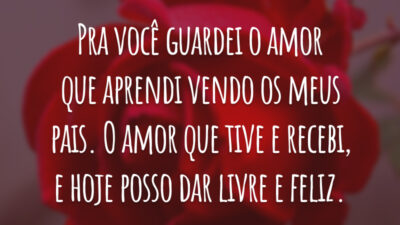 Pra você guardei o amor que aprendi vendo os meus pais. O amor que tive e recebi, e hoje posso dar livre e feliz.
