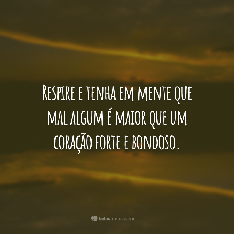 Respire e tenha em mente que mal algum é maior que um coração forte e bondoso.