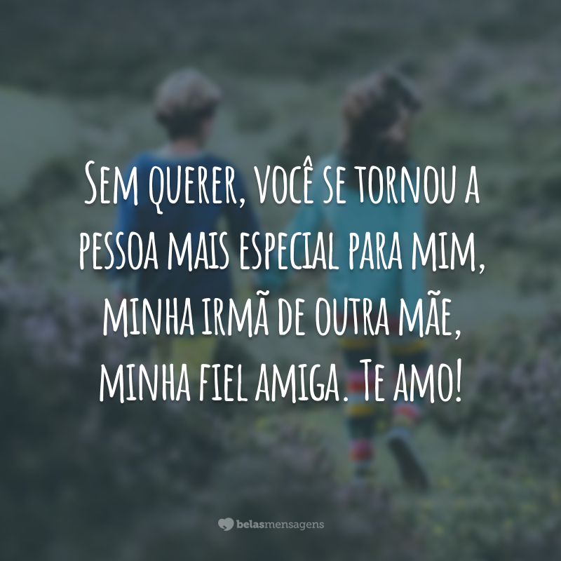 Sem querer, você se tornou a pessoa mais especial para mim, minha irmã de outra mãe, minha fiel amiga. Te amo!