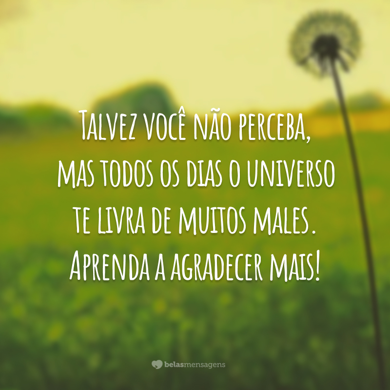 Talvez você não perceba, mas todos os dias o universo te livra de muitos males. Aprenda a agradecer mais!