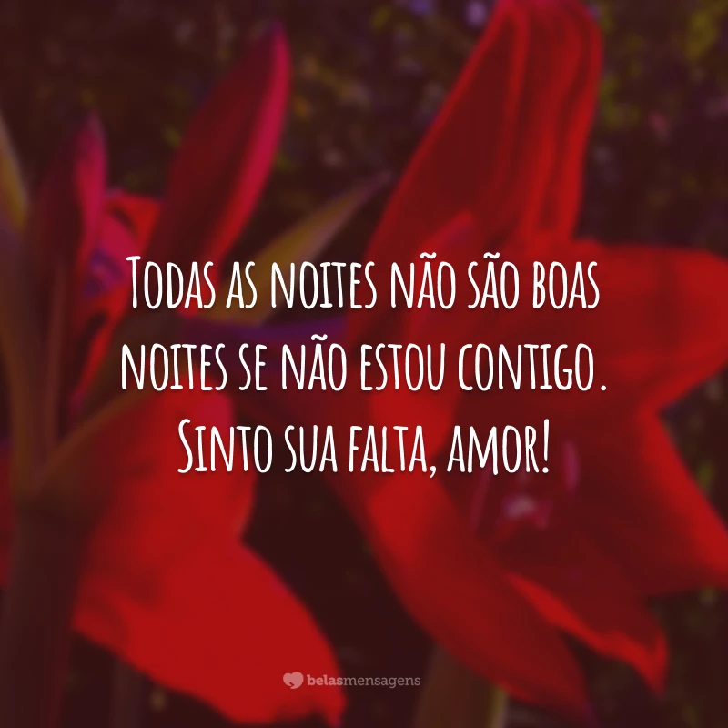 Todas as noites não são boas noites se não estou contigo. Sinto sua falta, amor!