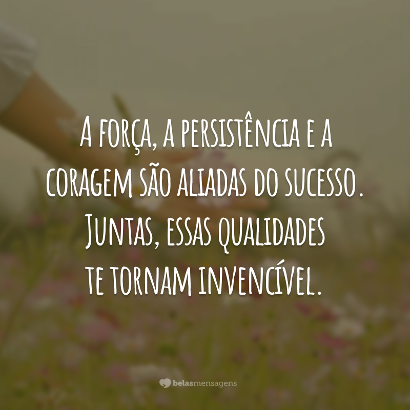 A força, a persistência e a coragem são aliadas do sucesso. Juntas, essas qualidades te tornam invencível.