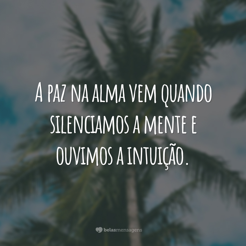 A paz na alma vem quando silenciamos a mente e ouvimos a intuição.