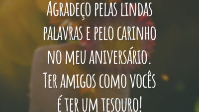 Agradeço pelas lindas palavras e pelo carinho no meu aniversário. Ter amigos como vocês é ter um tesouro!
