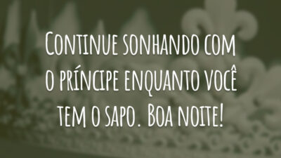 Continue sonhando com o príncipe enquanto você tem o sapo. Boa noite!